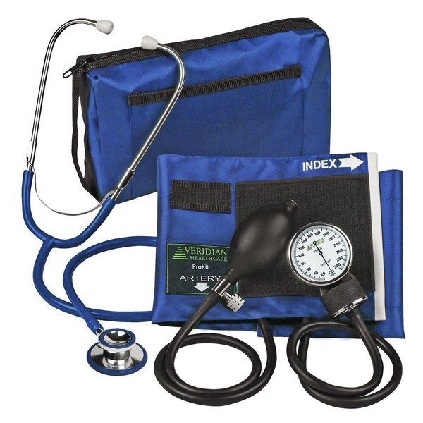 Veridian Healthcare ProKit Aneroid Sphygmomanometer With Dual-Head Scope, Adult, Navy Blue 02-12702